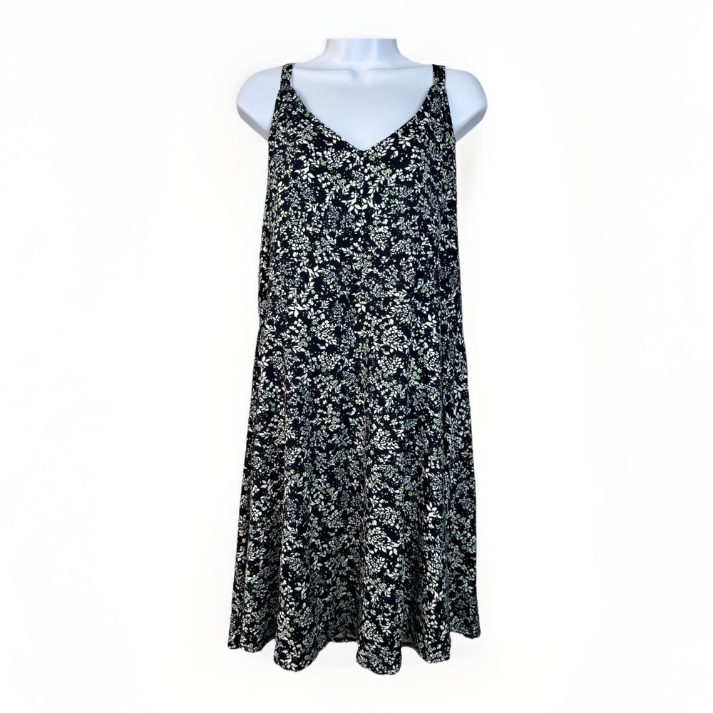 Nine Britton 2X Black Floral Dress Strappy Back Sleeveless Fit Flare Plus Size